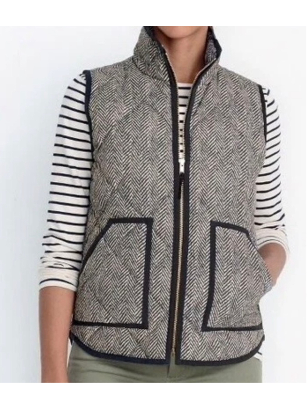 Women's J.Crew Quilted Herringbone Puffer Vest Black White Size XS
